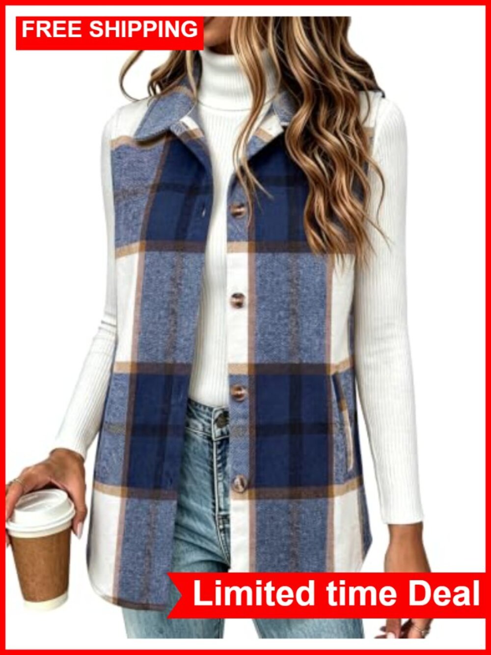 Zeagoo Women's Plaid Vest Sleeveless Button Down Flannel Jacket